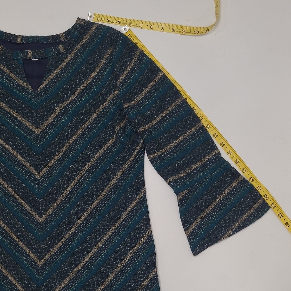 Studio One New York Boho Knit A-Line Dress Long Bell Sleeve Lined Chevron Cutout - Picture 13 of 17